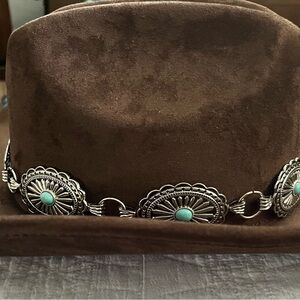 Brand New: Women’s Brown Cowboy Hat with Silver and Turquoise Accents